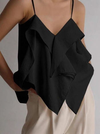 Ευρωπαϊκό και αμερικανικό καλοκαίρι του 2025, κομψό, μικρό, σέξι, ακανόνιστο, βολάν, χαλαρό, casual καμιζόλα για γυναίκες