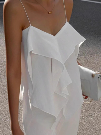 Ευρωπαϊκό και αμερικανικό καλοκαίρι του 2025, κομψό, μικρό, σέξι, ακανόνιστο, βολάν, χαλαρό, casual καμιζόλα για γυναίκες