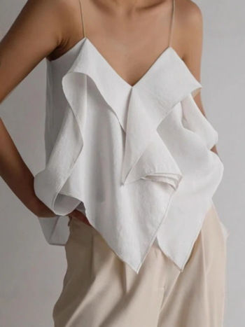 Ευρωπαϊκό και αμερικανικό καλοκαίρι του 2025, κομψό, μικρό, σέξι, ακανόνιστο, βολάν, χαλαρό, casual καμιζόλα για γυναίκες