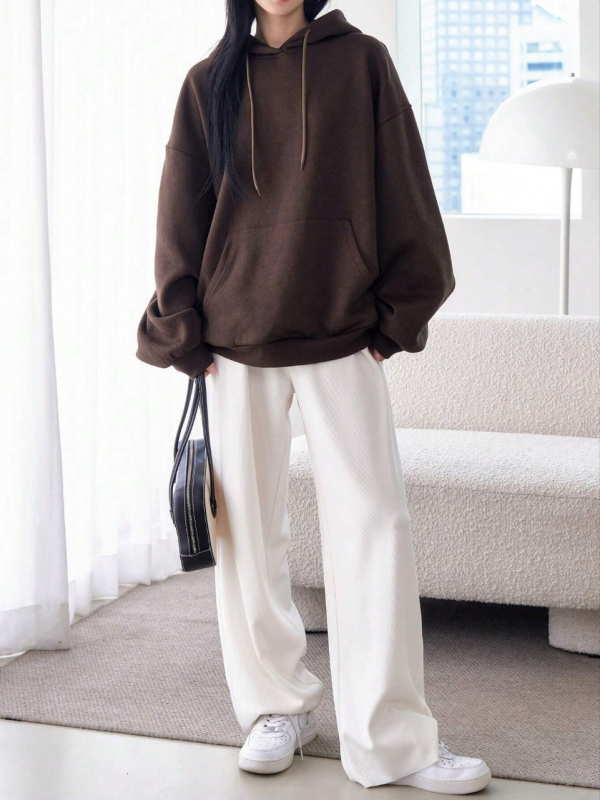 Vienspalvis medvilninis ilgomis rankovėmis megztinis moterims 2024 m. rudens ir žiemos naujas viršutinis gobtuvas, laisvas neutralus laisvalaikio švarkas su raišteliu