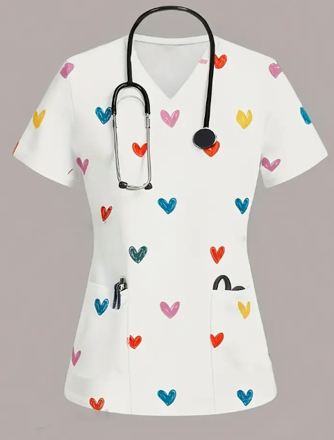 2025-ös divatos új, karcsúsított, vidám, mindenféle mintával ellátott alsó ing, női póló, ápolónői munkaruha, rövid ujjú póló