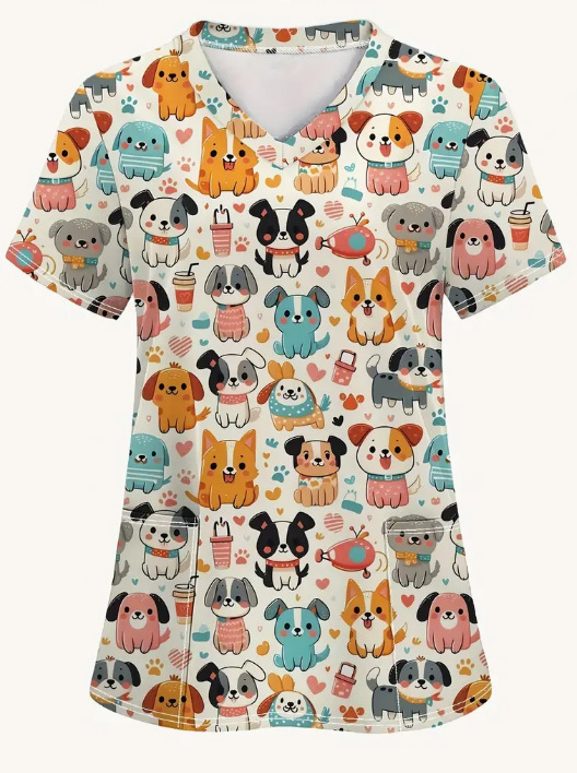 2025-ös divatos új, karcsúsított, vidám, mindenféle mintával ellátott alsó ing, női póló, ápolónői munkaruha, rövid ujjú póló