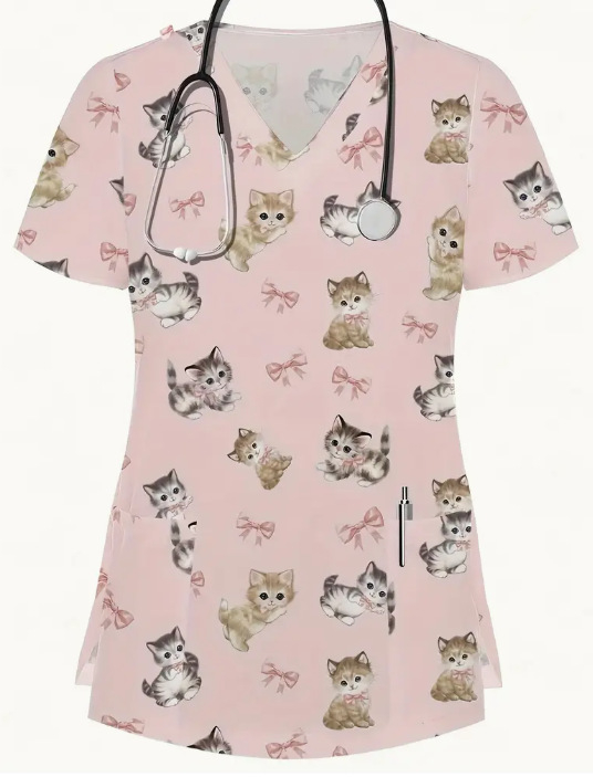 2025-ös divatos új, karcsúsított, vidám, mindenféle mintával ellátott alsó ing, női póló, ápolónői munkaruha, rövid ujjú póló