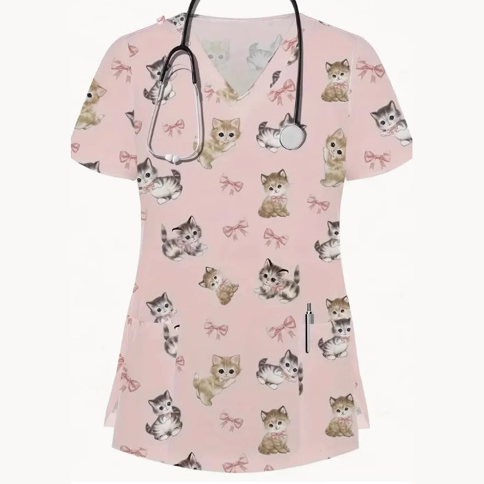 2025-ös divatos új, karcsúsított, vidám, mindenféle mintával ellátott alsó ing, női póló, ápolónői munkaruha, rövid ujjú póló