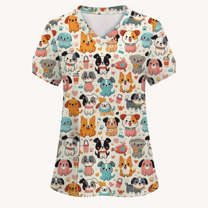 2025-ös divatos új, karcsúsított, vidám, mindenféle mintával ellátott alsó ing, női póló, ápolónői munkaruha, rövid ujjú póló