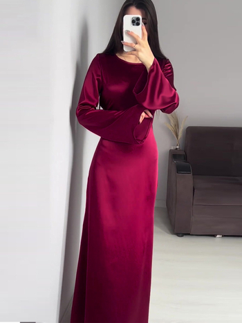 Amazon European and American 2024 Άνοιξη Νέο Σφιχτό Φόρεμα με Αδυνάτισμα στη Μέση, Μονόχρωμο, Μακρυμάνικο, Κομψό Φόρεμα