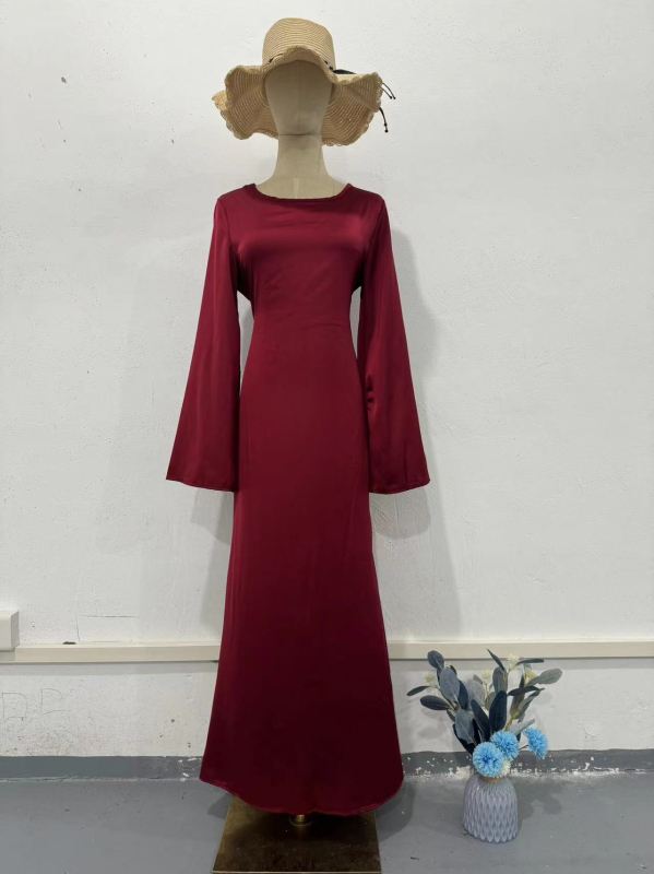 Amazon európai és amerikai 2024 tavaszi új, szűk derekú, karcsúsító pántos, egyszínű, hosszú ujjú, elegáns ruha