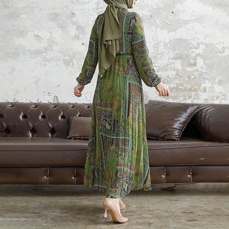 M2636 Amazon Női Közel-Kelet Muszlim Új Termék Absztrakt Nyomtatás Hosszú Divat Elegáns Köntös Ruha