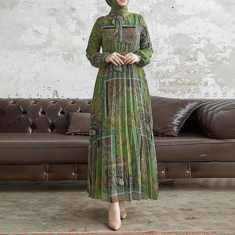 M2636 Amazon Női Közel-Kelet Muszlim Új Termék Absztrakt Nyomtatás Hosszú Divat Elegáns Köntös Ruha