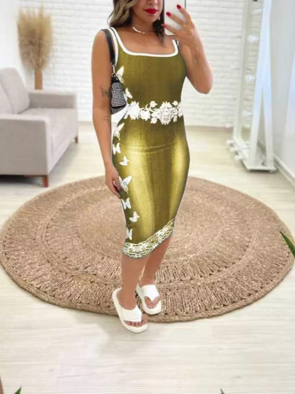 2025 Amazon nyári, forró stílusú, kötött, pillangómintás, farmerutánzatú mellényruha nőknek