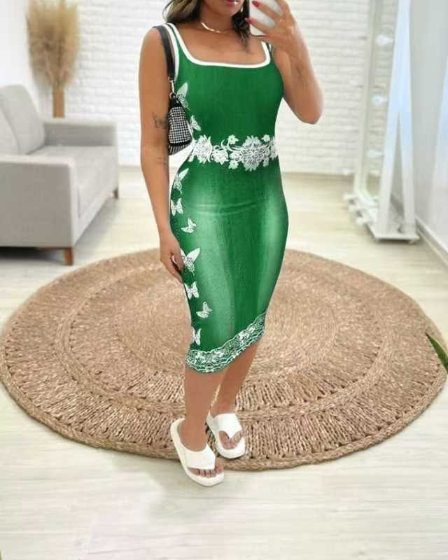 2025 Amazon nyári, forró stílusú, kötött, pillangómintás, farmerutánzatú mellényruha nőknek