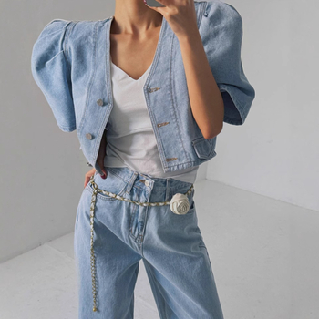 Ready Stock farmer rövid ujjú, puffos, egysoros kabát