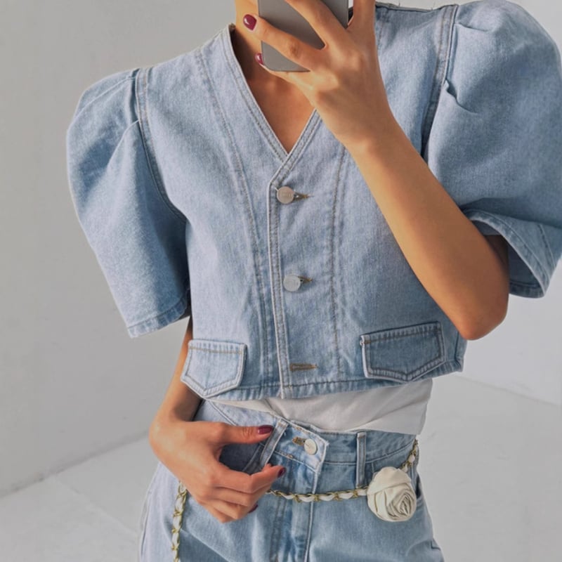 Ready Stock farmer rövid ujjú, puffos, egysoros kabát