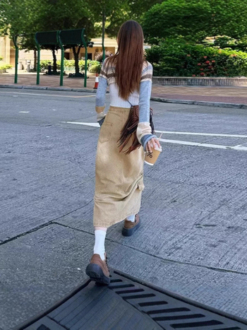 Φούστα τζιν με σχίσιμο, ρετρό φούστα με ψηλή μέση σε γραμμή Α, χαλαρή και ευέλικτη, καλοκαιρινό σχέδιο με αδυνάτισμα, μοντέρνα μακριά φούστα