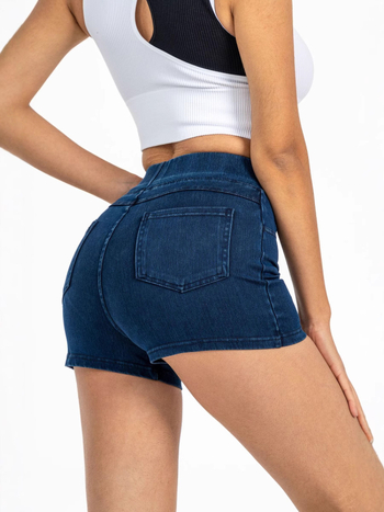 Határokon átnyúló e-kereskedelem tavaszi, nyári és őszi női magas derekú, testhezálló, rugalmas kötött farmer háromnegyedes rövidnadrág, népszerű magas derekú karcsúsító fazon