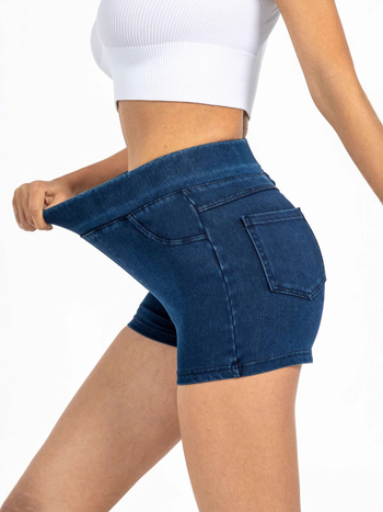 Határokon átnyúló e-kereskedelem tavaszi, nyári és őszi női magas derekú, testhezálló, rugalmas kötött farmer háromnegyedes rövidnadrág, népszerű magas derekú karcsúsító fazon