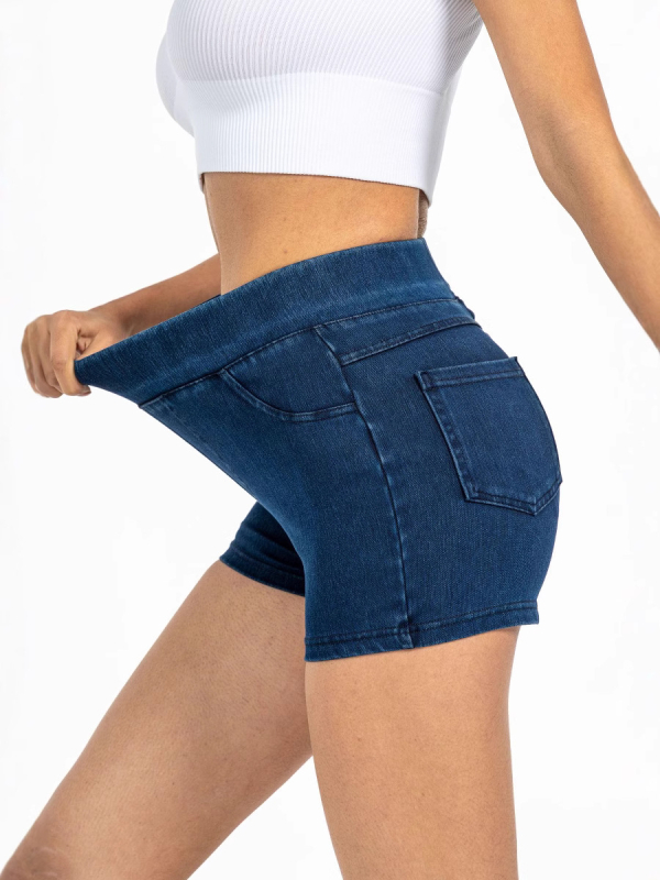 Határokon átnyúló e-kereskedelem tavaszi, nyári és őszi női magas derekú, testhezálló, rugalmas kötött farmer háromnegyedes rövidnadrág, népszerű magas derekú karcsúsító fazon