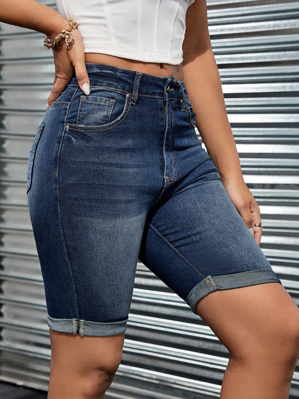 Európai és amerikai határokon átnyúló külkereskedelmi női farmernadrágok, magas derekú, egyenes szárú farmernadrágok, karcsúsító, mindenhez illő, rugalmas, egyenes szárú rövidnadrágok