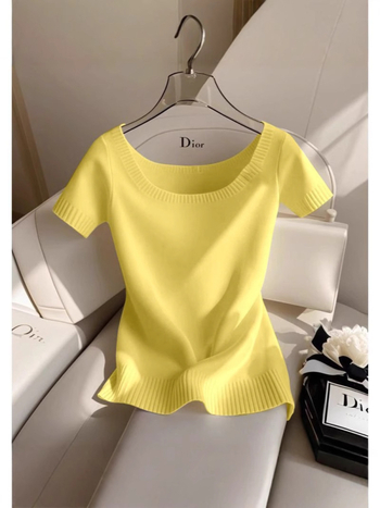 Koreai stílusú egyszerű ingázós rövid ujjú póló, francia dizájn, karcsúsított, kerek nyakú, fiatalos és középkorú megjelenésű, karcsúsított