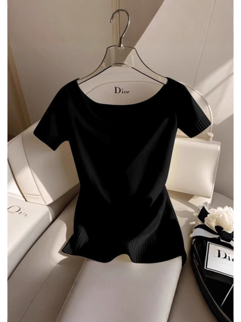 Koreai stílusú egyszerű ingázós rövid ujjú póló, francia dizájn, karcsúsított, kerek nyakú, fiatalos és középkorú megjelenésű, karcsúsított