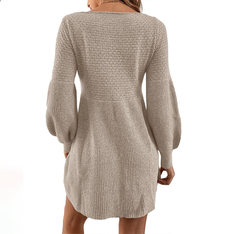 2025 őszi és téli új, határokon átnyúló, európai és amerikai Amazon női, lámpás ujjú, kerek nyakú, magas derekú, elegáns pulóverruha