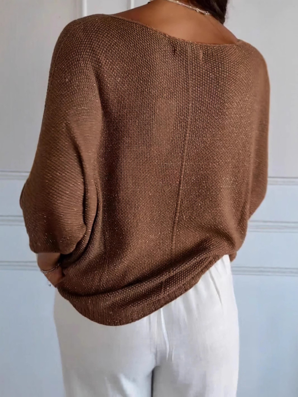 Új női, európai és amerikai őszi és téli Amazon határokon átnyúló külkereskedelmi V-nyakú, csavart, vékony kötött, hét ujjú pulóver.