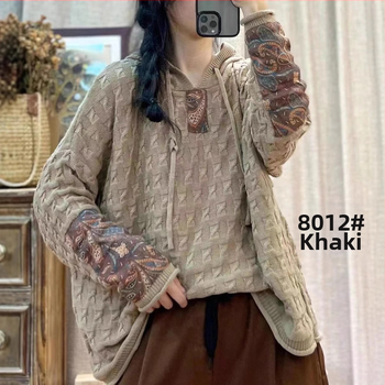 Húzózsinóros Kapucnis Pamut Kötött Pulóver Női Laza Húsdarabos Tavaszi és Őszi Új Retro Művészi Hétköznapi Hosszú Ujjú Felső