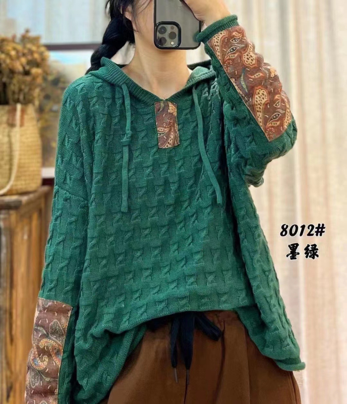 Húzózsinóros Kapucnis Pamut Kötött Pulóver Női Laza Húsdarabos Tavaszi és Őszi Új Retro Művészi Hétköznapi Hosszú Ujjú Felső