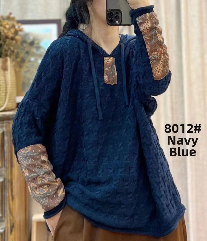 Húzózsinóros Kapucnis Pamut Kötött Pulóver Női Laza Húsdarabos Tavaszi és Őszi Új Retro Művészi Hétköznapi Hosszú Ujjú Felső