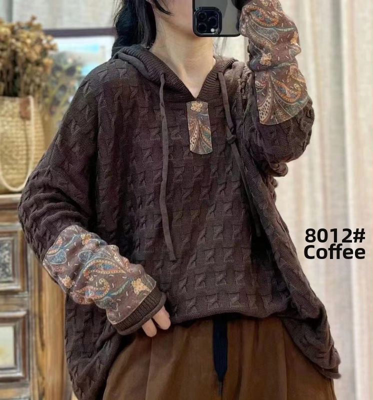 Húzózsinóros Kapucnis Pamut Kötött Pulóver Női Laza Húsdarabos Tavaszi és Őszi Új Retro Művészi Hétköznapi Hosszú Ujjú Felső