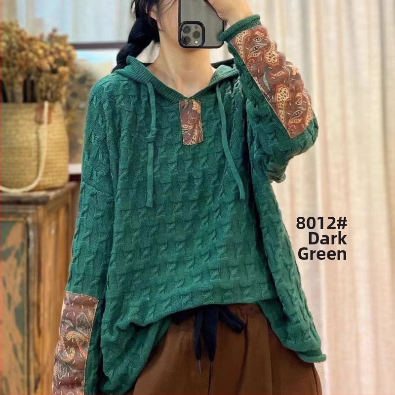 Húzózsinóros Kapucnis Pamut Kötött Pulóver Női Laza Húsdarabos Tavaszi és Őszi Új Retro Művészi Hétköznapi Hosszú Ujjú Felső