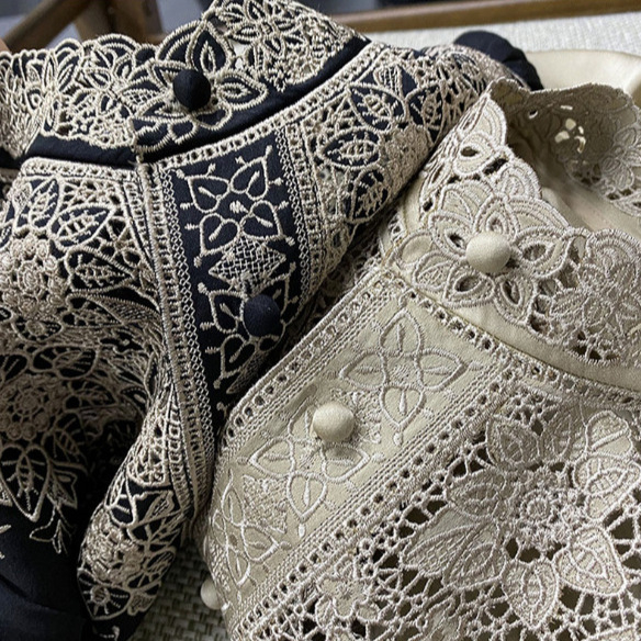 Európai Állomás Selyem Utánzat Hímzett Női Ing 2022 Tavaszi és Őszi Új Palota Stílusú Állógalléros Kivasalható Társasági Elegáns Ing