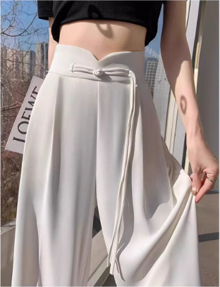 Guofeng csatos fekete nadrág női tavaszi és őszi dizájn magas derekú, mártott, egyenes, laza, lezser, keskeny, bő szárú nadrág