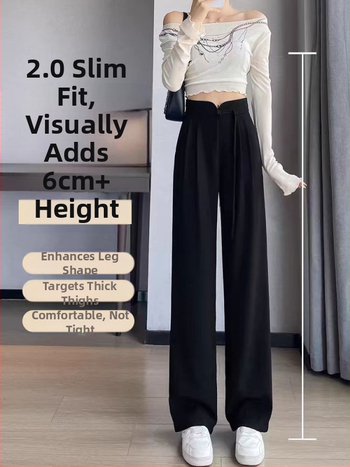 Guofeng csatos fekete nadrág női tavaszi és őszi dizájn magas derekú, mártott, egyenes, laza, lezser, keskeny, bő szárú nadrág