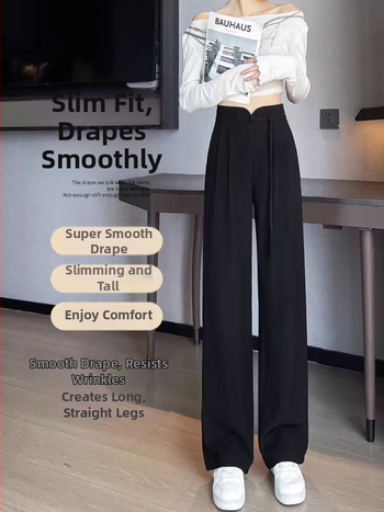 Guofeng csatos fekete nadrág női tavaszi és őszi dizájn magas derekú, mártott, egyenes, laza, lezser, keskeny, bő szárú nadrág