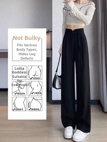 Guofeng csatos fekete nadrág női tavaszi és őszi dizájn magas derekú, mártott, egyenes, laza, lezser, keskeny, bő szárú nadrág