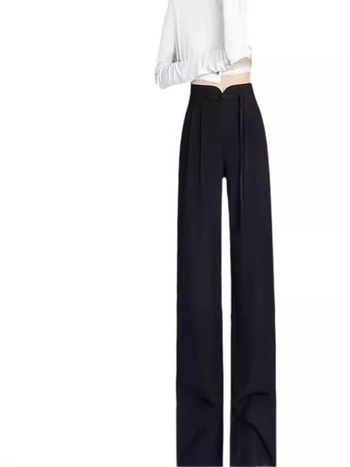 Guofeng csatos fekete nadrág női tavaszi és őszi dizájn magas derekú, mártott, egyenes, laza, lezser, keskeny, bő szárú nadrág