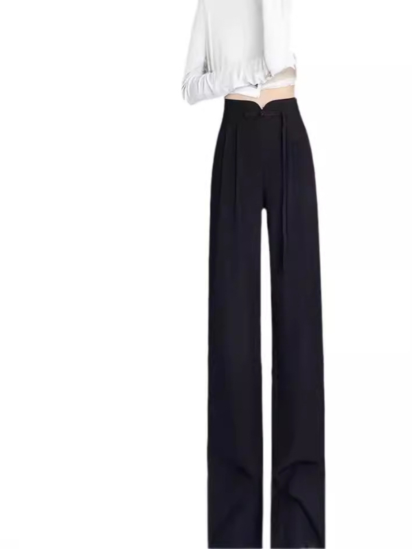 Guofeng csatos fekete nadrág női tavaszi és őszi dizájn magas derekú, mártott, egyenes, laza, lezser, keskeny, bő szárú nadrág