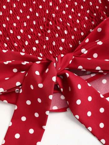 Ευρωπαϊκά και Αμερικανικά Διασυνοριακά Γυναικεία Ρούχα Amazon Καλοκαιρινά Γλυκά και Χαριτωμένα Κόκκινα Πουά Μπλούζες Ιδιοσυγκρασία Μοντέρνα Γυναικεία Μπλούζες