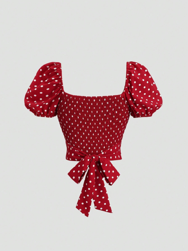 Európai és amerikai határokon átnyúló Amazon női ruházat Nyári édes és aranyos piros pöttyös felsők Temperamentumos divatos női felsők