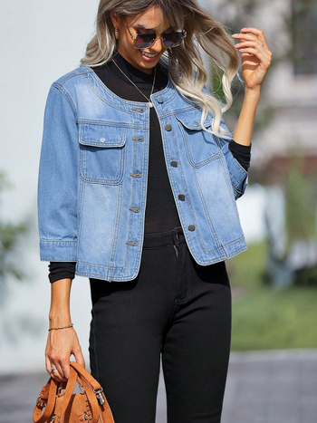 Νέο γυναικείο τζιν μπουφάν με μανίκια τριών τετάρτων για γυναίκες, νέο ανοιξιάτικο σορτς, ευέλικτο, χαλαρό τοπ για γυναίκες, με διασυνοριακή εφαρμογή.