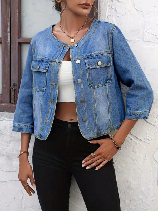 Új, határokon átnyúló, háromnegyedes ujjú farmerdzseki nőknek 2025 nyári új tavaszi rövidnadrág, sokoldalú, laza felső