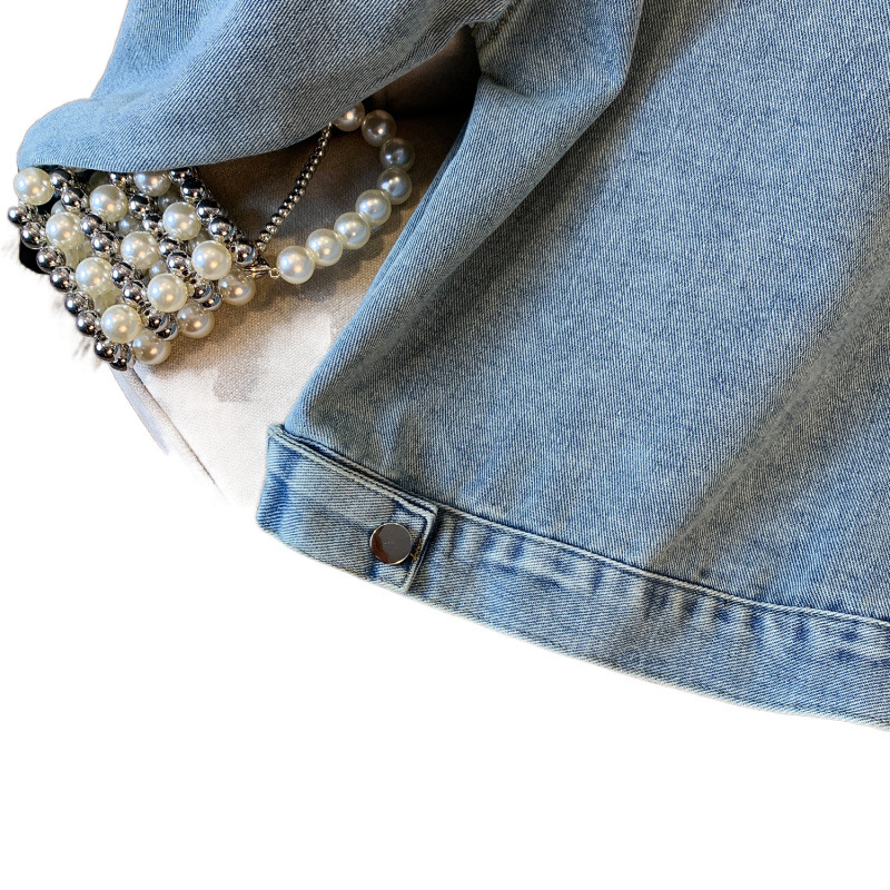 Real Shot új kínai farmerkabát, hímzett csattal, kontrasztos színű gallérral, nemzeti stílusú farmer kardigán felsőrész nőknek