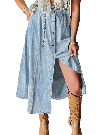 Ανεξάρτητος Σταθμός Διασυνοριακή Ζεστή Προσφορά Καλοκαιρινή Νέα Μονόχρωμη Φούστα Τζιν Γυναικεία Ευρωπαϊκή και Αμερικανική Φούστα με Πολλαπλά Κουμπιά σε Casual Στυλ για Γυναίκες