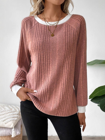 2024-es európai és amerikai független állomású Amazon őszi/téli új hosszú ujjú, egyszínű, bordázott, hosszú ujjú pulóver