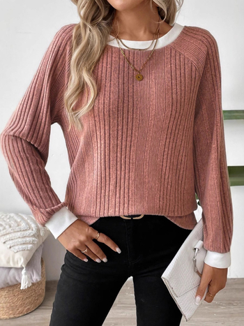 2024-es európai és amerikai független állomású Amazon őszi/téli új hosszú ujjú, egyszínű, bordázott, hosszú ujjú pulóver