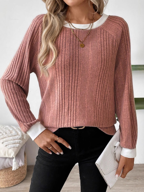 2024-es európai és amerikai független állomású Amazon őszi/téli új hosszú ujjú, egyszínű, bordázott, hosszú ujjú pulóver