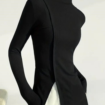 Szabálytalan Alsó Ing Női Őszi Scheming Hasított Feszes Kötöttáru 2023 Új Slim Slim Hosszú Ujjú Felső