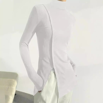 Γυναικείο ακανόνιστο πουκάμισο με φαρδιά μανίκια για γυναίκες, φθινόπωρο, σχέδιο, στενό πλεκτό, 2023, νέο, λεπτό, μακρυμάνικο τοπ