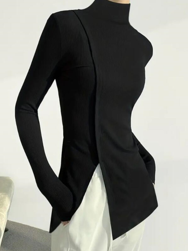 Szabálytalan Alsó Ing Női Őszi Scheming Hasított Feszes Kötöttáru 2023 Új Slim Slim Hosszú Ujjú Felső